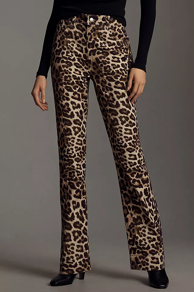 Leopard-Print Straight-Leg Jeans