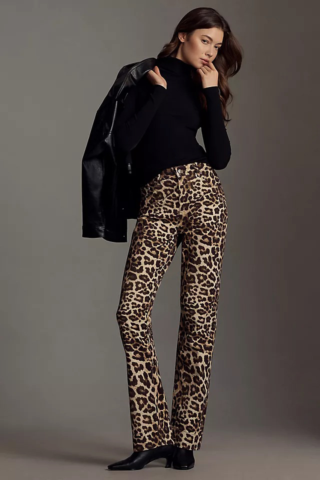 Leopard-Print Straight-Leg Jeans