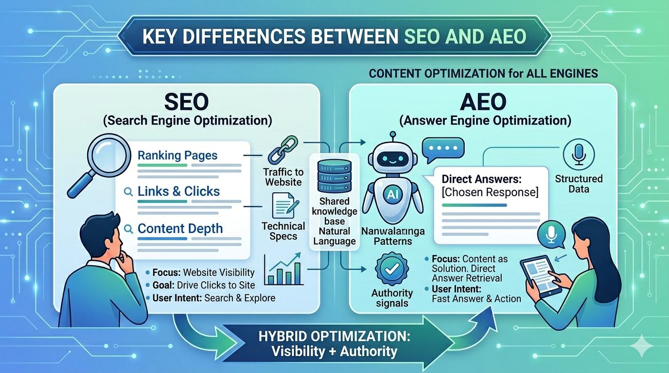 Key differences between SEO and AEO: